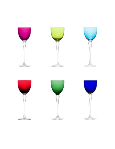 Saint Louis 6 Amadeud Port glasses. Mix colour