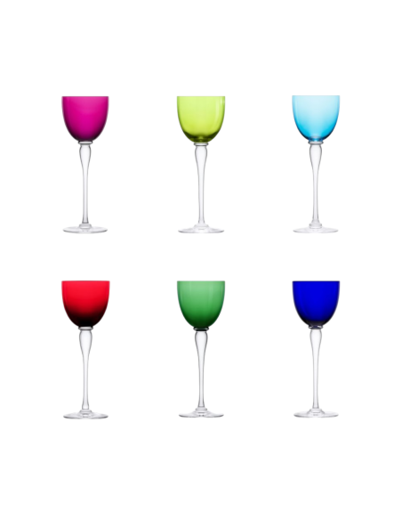 Saint Louis 6 Amadeud Port glasses. Mix colour
