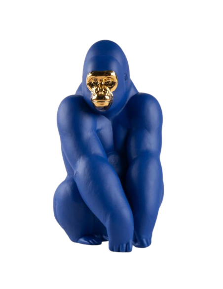 Lladró Statua Gorilla. Azzurro e oro. Serie Limitata