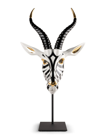 Lladró Scultura Maschera Antilope Nero-Oro