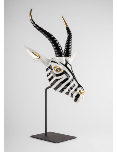 Lladró Scultura Maschera Antilope Nero-Oro