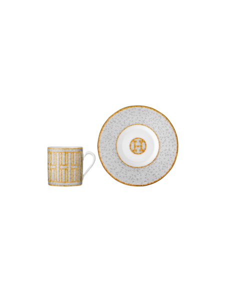 Hermès Set tazzine caffè con piattino Mosaïque Oro (x2)