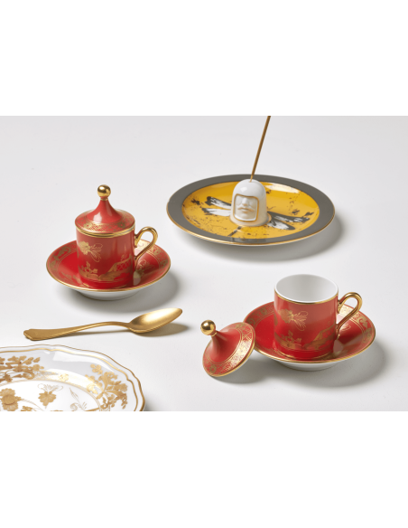Ginori 1735 Set 2 caffè con coperchio Oriente Italiano Rubrum