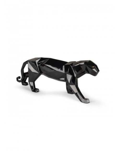 Lladró Panther Figurine. Glazed Black
