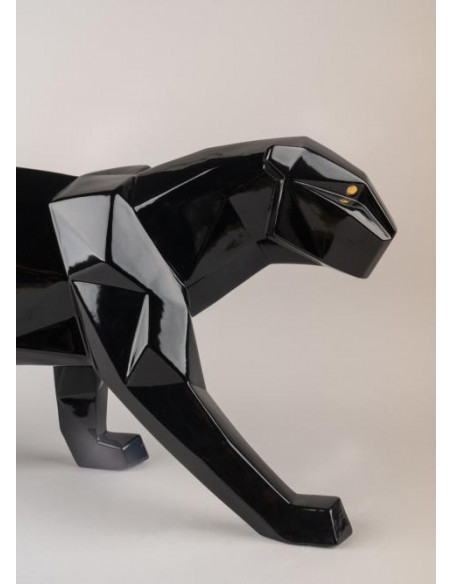 Lladró Panther Figurine. Glazed Black