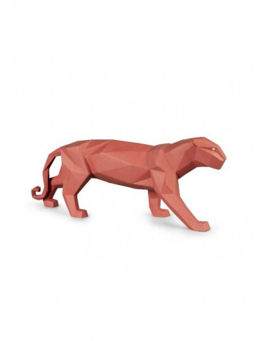 Lladró Panther Figurine. Coral matte