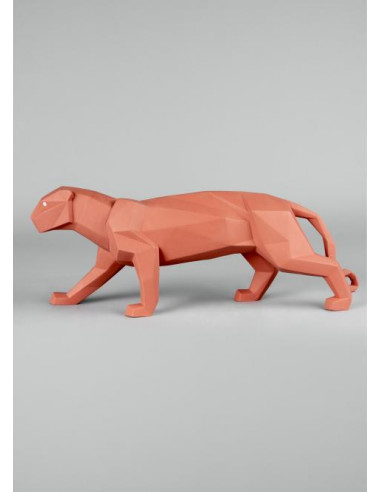Lladró Panther Figurine. Coral matte