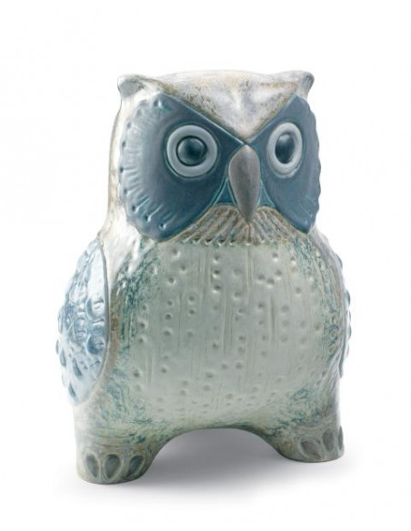 Lladró Large Owl Statue. Grey
