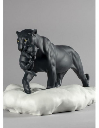 Lladró Black Panther with Cub Figurine