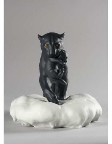 Lladró Black Panther with Cub Figurine